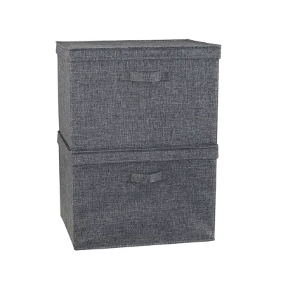 Household Essentials Set Of 2 Wide Storage Boxes With Lids Graphite Linen 3 Household Essentials Set Of 2 Wide Storage Boxes With Lids Graphite Linen