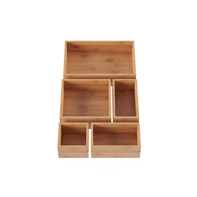 Drawer Organizer -5 Compartment Modular Natural Wood Bamboo Space Saver Tray Storage For Kitchen, Office, Bedroom And Bathroom By Hastings Home 7 Drawer Organizer -5 Compartment Modular Natural Wood Bamboo Space Saver Tray Storage For Kitchen, Office, Bedroom And Bathroom By Hastings Home - Image 5