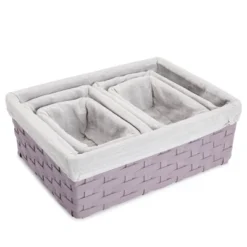 Juvale 5 Piece Set Woven Nesting Storage Baskets, Decorative Wicker Bins For Organizing, Lavender, 3 Sizes -Storage Basket Shop GUEST 8f96203f 99f5 495f bc81 ef6742cf582e
