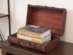 Vintiquewise Pirate Style Cherry Vintage Wooden Luggage With X Design