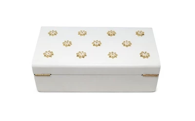 Classic Touch White Wooden Decorative Box With Gold Flower Beads 4 Classic Touch White Wooden Decorative Box With Gold Flower Beads - Image 2