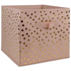 Set Of 4 11" X 11" X 11" Nonwoven Polyester Dots Millennial Square Storage Cube Pink & Gold - Design Imports -Storage Basket Shop GUEST 95ffc422 a539 482a b3c7 dd71b101a9a3 1