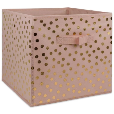 Set Of 2 11" X 11" X 11" Nonwoven Polyester Dots Millennial Square Storage Cube Pink/Gold - Design Imports 4 Set Of 2 11" X 11" X 11" Nonwoven Polyester Dots Millennial Square Storage Cube Pink/Gold - Design Imports - Image 2