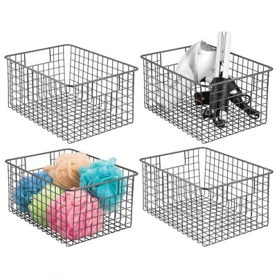 MDesign Bath Metal Storage Organizer Basket - 4 Pack 3 MDesign Bath Metal Storage Organizer Basket - 4 Pack
