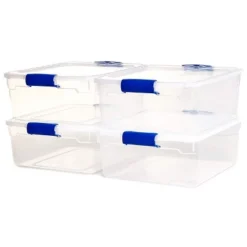 Homz Heavy Duty Modular Stackable Storage Tote Containers With Latching Lids, 15.5 Quart Capacity, Clear, 8 Pack