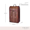 Twine Antique 2 Bottle Wooden Decorative Wine Box With Lid And Handle, Wood, Faux Leather, Brass Accents -Storage Basket Shop GUEST 9a4e7819 df3d 47de b45b 690131dc949f