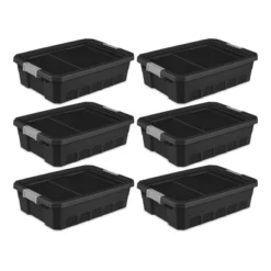 Sterilite 10 Gallon Under Bed Stackable Rugged Industrial Storage Tote Containers With Gray Latching Clip Lids For Garage, Attic, Or Worksite -Storage Basket Shop GUEST 9a7f051b fc75 47fc aff8 0795f83a95d8