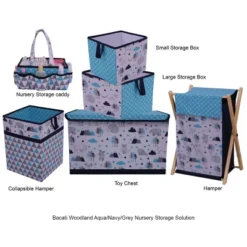 Bacati - Woodlands Aqua/Navy/Gray Boys Cotton Nursery Storage Caddy -Storage Basket Shop GUEST 9c08a468 ae03 4cc9 b769 1b5eb2cde407