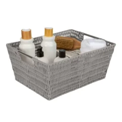 Simplify 3pc Rattan Tote Set With Sterling Silver Handles Gray -Storage Basket Shop GUEST 9d8baf08 59c1 41ad bb50 3aa10e3fe702