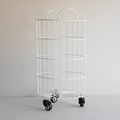 White Metal Rolling Basket - Foreside Home & Garden 9 White Metal Rolling Basket - Foreside Home & Garden - Image 7