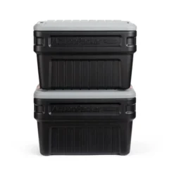 Rubbermaid 24 Gallon Action Packer Lockable Latch Indoor And Outdoor Storage Box Container, Black (2 Pack)