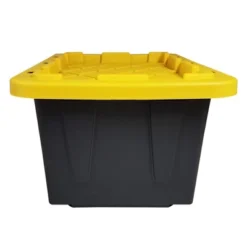 Homz 15-Gallon Durabilt Plastic Stackable Storage Organizer Container W/Snap Lid And Hasps For Tie-Down Straps Or Locks, Black/Yellow (2 Pack) -Storage Basket Shop GUEST a0c86e28 e362 49a3 9158 559b5b48251a