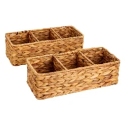 Farmlyn Creek 2 Pack Decorative Water Hyacinth Storage Baskets With 3 Compartments For Bathroom, Laundry Room, Nursery -Storage Basket Shop GUEST a1bbbcce b14a 42df b1f4 10afe14d09f0