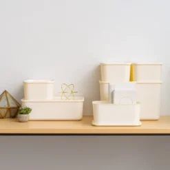 IRIS USA 4Pack Stackable Lidded Basket Storage Organizer Bins, Off White -Storage Basket Shop GUEST a47fc9cb 023d 44eb b02e d89d624f1bee