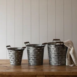 Set Of 3 Galvanized Metal & Wood Baskets - Foreside Home & Garden -Storage Basket Shop GUEST a5c63888 7b83 4e8e acc6 e9c0540c49a4