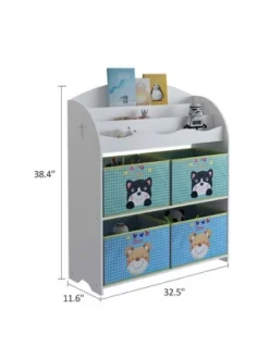 Year Color School Supply, Nursery, Daycare, Toddler, Kids Book Display And Toy Storage Organizer With 6 Fabric Storage Bins