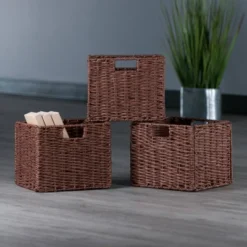 3pc Tessa Woven Rope 3 Small Basket Set Walnut - Winsome -Storage Basket Shop GUEST a66c3676 dad2 4859 94a9 84944a26e0b6