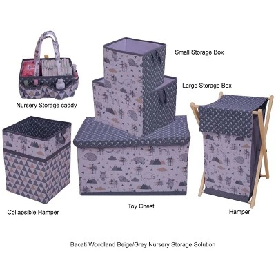Bacati - Woodlands Gray/Beige Neutral Cotton Storage Box Large 6 Bacati - Woodlands Gray/Beige Neutral Cotton Storage Box Large - Image 4