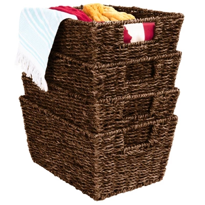 Best Choice Products Set Of 4 Multipurpose Stackable Seagrass Storage Laundry Organizer Baskets W/ Handles 9 Best Choice Products Set Of 4 Multipurpose Stackable Seagrass Storage Laundry Organizer Baskets W/ Handles - Image 7