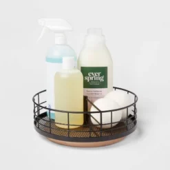 Divided Turntable Black Wire With Natural Wood - Brightroom™ -Storage Basket Shop GUEST aa83c3b1 19ba 41dd ba5d e1b86512a437