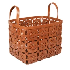 Mela Artisans Natural Large Leather Woven Basket