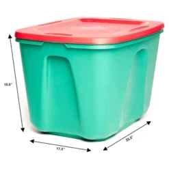 HOMZ 6618MXDC.04 18 Gallon Stackable And Nestable Heavy Duty Plastic Holiday Storage Container With 4 Way Handles, Green/Red, (4 Pack) -Storage Basket Shop GUEST ae0e342d cad4 4428 b247 e1ded0a3311f