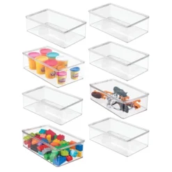 MDesign Plastic Stackable Toy Storage Bin Box With Lid, 8 Pack - Clear -Storage Basket Shop GUEST ae9efcfc b6e0 4b77 a038 178eb459d31e