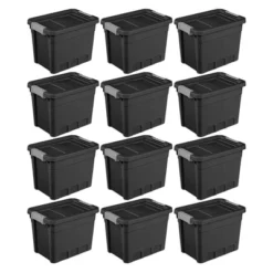 Sterilite 7.5 Gallon Stackable Rugged Industrial Storage Tote Containers With Gray Latching Clip Lids For Garage, Attic, Or Worksite, Black -Storage Basket Shop GUEST af12cd5f e1a0 457a b26c bf86a5434f37