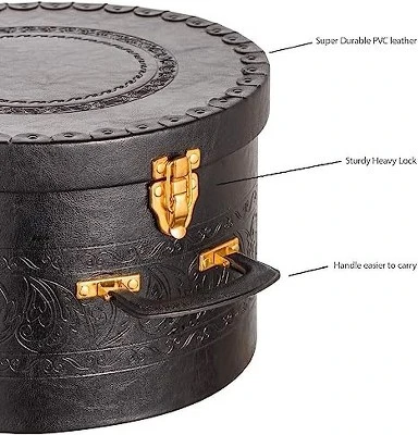 Creative Scents Round Hat Box Container With Gold Locking Lid And Sturdy Handle 5 Creative Scents Round Hat Box Container With Gold Locking Lid And Sturdy Handle - Image 3