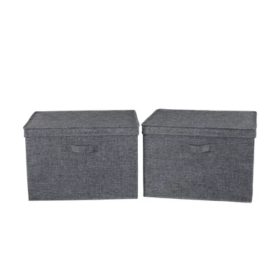Household Essentials Set Of 2 Wide Storage Boxes With Lids Graphite Linen 4 Household Essentials Set Of 2 Wide Storage Boxes With Lids Graphite Linen - Image 2