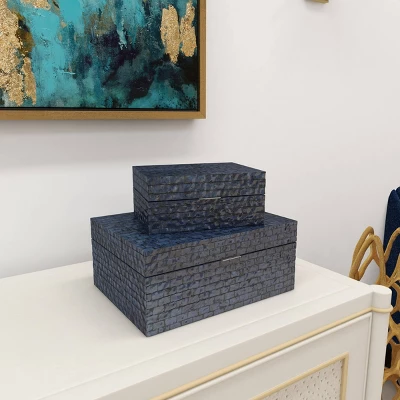 Set Of 2 Ceramic Vase With Star Patterns Dark Blue - Olivia & May 6 Set Of 2 Ceramic Vase With Star Patterns Dark Blue - Olivia & May - Image 4