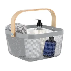 Simplify Mesh Tote With Bamboo Handle Gray -Storage Basket Shop GUEST b5db4c4c e636 48b6 a4df 7a8e2457007d