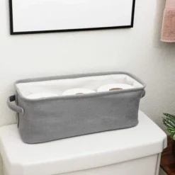 Gray Jute Fabric Storage Bin Basket Container Cubes Organizer With Handles Rectangular 16"x6"x5.25"