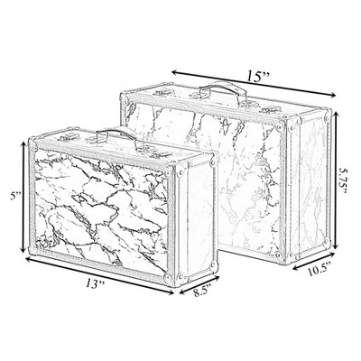 Vintiquewise Set Of 2 Luxury Marble White And Gold Hand Luggage Suitcase For Decor 5 Vintiquewise Set Of 2 Luxury Marble White And Gold Hand Luggage Suitcase For Decor - Image 3