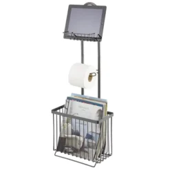 MDesign Metal Free Standing Toilet Paper Stand/Dispenser, Holds Tablet -Storage Basket Shop GUEST b817ea5d d804 41fd 915c c2fe0f2710b5