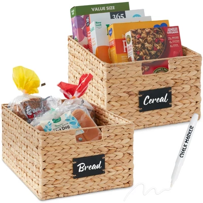 Best Choice Products Set Of 2 16in Woven Water Hyacinth Pantry Baskets W/ Chalkboard Label, Chalk Marker 9 Best Choice Products Set Of 2 16in Woven Water Hyacinth Pantry Baskets W/ Chalkboard Label, Chalk Marker - Image 7