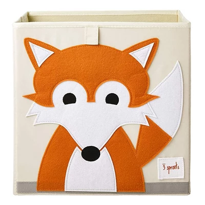 3 Sprouts Large 13 Inch Square Children's Foldable Fabric Storage Cube Organizer Box Soft Toy Bin 2 Piece Bundle With Blue Cat And Orange Fox Designs 4 3 Sprouts Large 13 Inch Square Children's Foldable Fabric Storage Cube Organizer Box Soft Toy Bin 2 Piece Bundle With Blue Cat And Orange Fox Designs - Image 2
