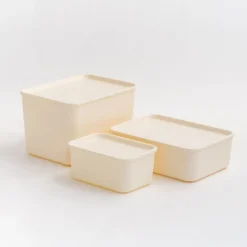 IRIS USA 4Pack Stackable Lidded Basket Storage Organizer Bins, Off White -Storage Basket Shop GUEST bcddf982 5875 46a1 a91d 61566a77283b