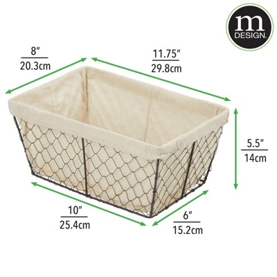 MDesign Medium Chicken Wire Storage Basket, Fabric Liner, 8 Pack, Bronze/Natural 5 MDesign Medium Chicken Wire Storage Basket, Fabric Liner, 8 Pack, Bronze/Natural - Image 3