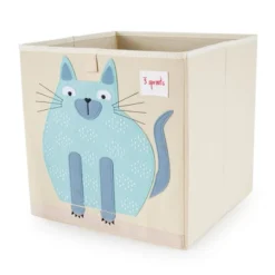3 Sprouts Large 13 Inch Square Children's Foldable Fabric Storage Cube Organizer Box Soft Toy Bin 2 Piece Bundle With Blue Cat, Blue Peacock Designs