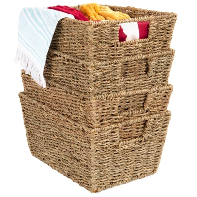 Best Choice Products Set Of 4 Multipurpose Stackable Seagrass Storage Laundry Organizer Baskets W/ Handles 8 Best Choice Products Set Of 4 Multipurpose Stackable Seagrass Storage Laundry Organizer Baskets W/ Handles - Image 6