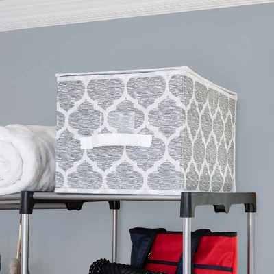 Home Basics Arabesque Large Non-Woven Storage Box With Label Window, Grey 3 Home Basics Arabesque Large Non-Woven Storage Box With Label Window, Grey