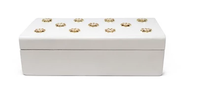 Classic Touch White Wooden Decorative Box With Gold Flower Beads 5 Classic Touch White Wooden Decorative Box With Gold Flower Beads - Image 3