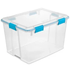 Sterilite 80 Quart Clear Plastic Stackable Storage Container Box Bin With Air Tight Gasket Seal Latching Lid Long Term Organizing Solution, (4 Pack)