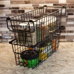 Set Of 2 Storage Bins - Basket Set For Toy, Kitchen, Closet, And Bathroom Storage - Small Shelf Organizers With Handles By Home-Complete (Black) -Storage Basket Shop GUEST c451cec5 aea4 41f4 be34 488268ef326b