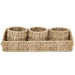 Farmlyn Creek Set Of 3 Wicker Round Storage Baskets For Shelves With Rectangular Seagrass Tray, Brown -Storage Basket Shop GUEST c5903ee7 6e4c 40fd ad01 449332f2f0f7