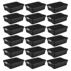 Sterilite 10 Gallon Under Bed Stackable Rugged Industrial Storage Tote Containers With Gray Latching Clip Lids For Garage, Attic, Or Worksite -Storage Basket Shop GUEST c63ba01b d9e9 4719 b11f 26cf441f562e
