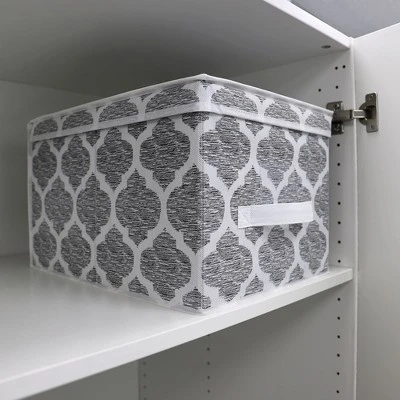 Home Basics Arabesque Large Non-Woven Storage Box With Label Window, Grey 4 Home Basics Arabesque Large Non-Woven Storage Box With Label Window, Grey - Image 2
