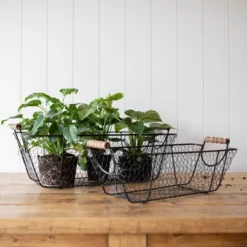 Set Of 2 Oblong Black Metal & Wood Baskets - Foreside Home & Garden -Storage Basket Shop GUEST cd74100d 82ae 44cb a35b af20871fb741