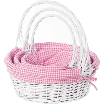 Wickerwise White Round Willow Gift Basket, With Gingham Liner And Handles 12 Wickerwise White Round Willow Gift Basket, With Gingham Liner And Handles - Image 10